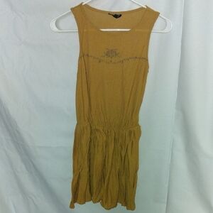 Topshop Mustard Yellow Sleeveless Mini Dress with Embroidered Yoke